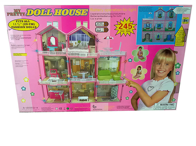 Кукольный дом трёхэтажный с мебелью, 245 предметов, свет, звук, арт.6992 - фото 2 - id-p139954610