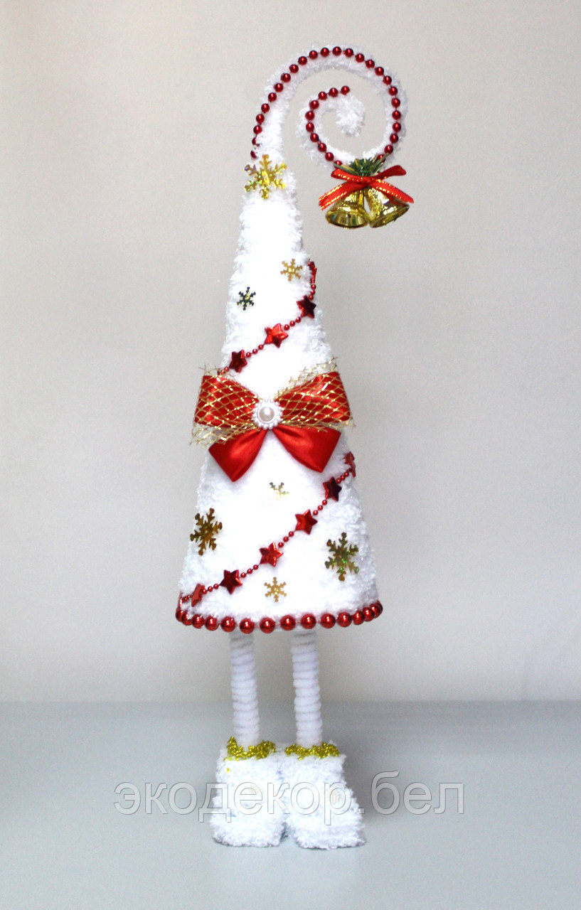 Новогодняя елка на ножках белая с колокольчиком(ёлочка сувенирная) - фото 1 - id-p139961807