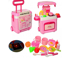 Детская игровая кухня в чемоданчике, свет, звук, аксессуары, 28 предметов,арт. 3605 дж
