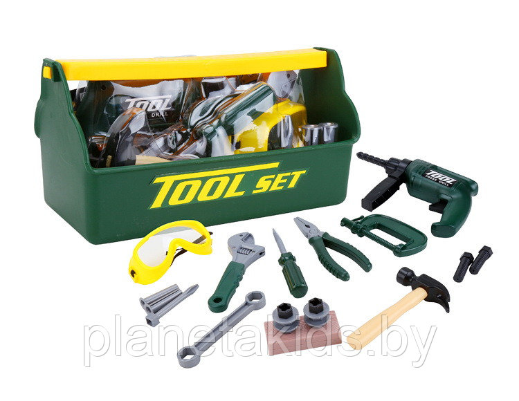 Игровой детский набор строительных инструментов T115(G) с переноской (22 предмета) - фото 1 - id-p140097027