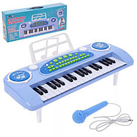 328-03C Детский синтезатор пианино,с микрофоном, 37 клавиш, запись, (голубой)