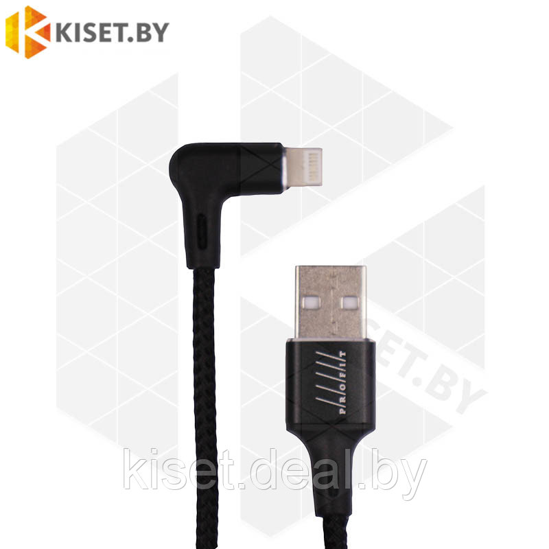 Кабель Profit QY-09 USB-Lightning 1m 2.4A угловой черный - фото 1 - id-p140109875