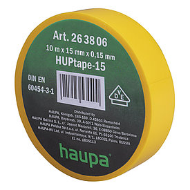 263806 Изолента ПВХ, цвет желтый, шир. 15мм, длина 10 м, d 60 мм (Haupa)