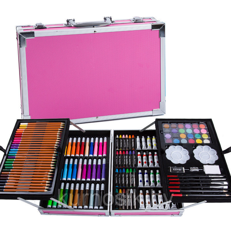 Художественный набор для рисования "Набор художника" в металлическом чемодане 145 предметов розовый единорог - фото 3 - id-p140152684