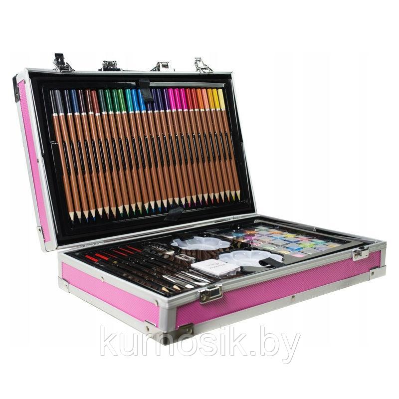 Художественный набор для рисования "Набор художника" в металлическом чемодане 145 предметов розовый единорог - фото 4 - id-p140152684