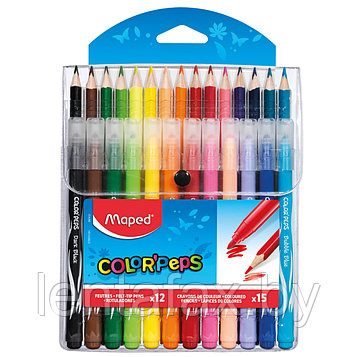 Набор цветные карандаши 15шт + фломастеры "Jungle"12шт, Maped. ЦЕНА БЕЗ НДС