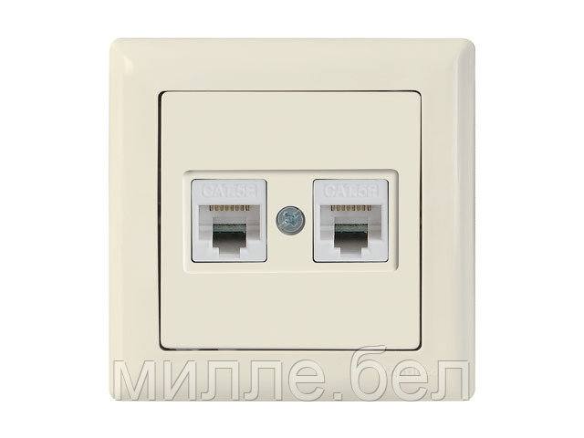 Розетка компьютерная 2xRJ45 (Cat5e, скрытая) кремовая, DARIA, MUTLUSAN ((2xRJ 45) 8-pin, соединения типа 568A - фото 1 - id-p131420468