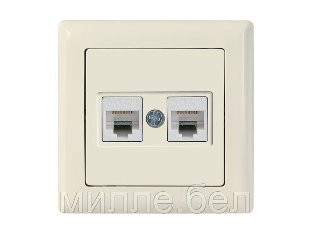 Розетка компьютерная 2xRJ45 (Cat6, скрытая) кремовая, DARIA, MUTLUSAN ((2xRJ 45) 8-pin, соединения типа 568A