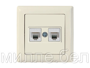 Розетка компьютерная 2xRJ45 (Cat6, скрытая) кремовая, DARIA, MUTLUSAN ((2xRJ 45) 8-pin, соединения типа 568A