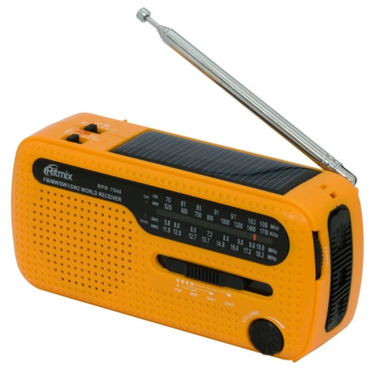 Карманный радиоприёмник Ritmix RPR-7040 (FM/AM/SW, динамо-машина, аккумулятор, солнечная батарея, сеть 220В) - фото 2 - id-p10899502