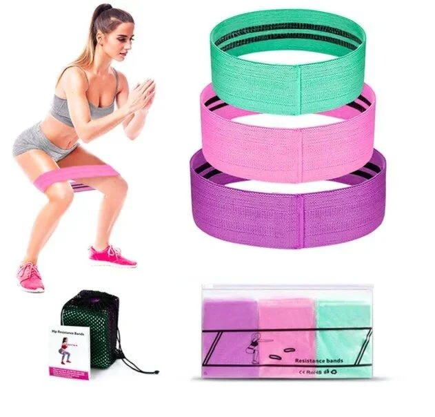 Набор тканевых резинок для фитнеса LUTING (эспандеры резинки для фитнеса), 3 шт в мешочке с инструкцией