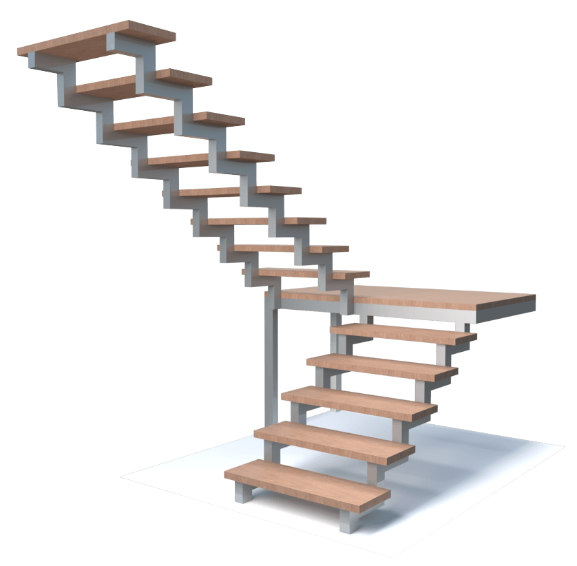 Металлокаркасы лестниц на двойном косоуре модель 166