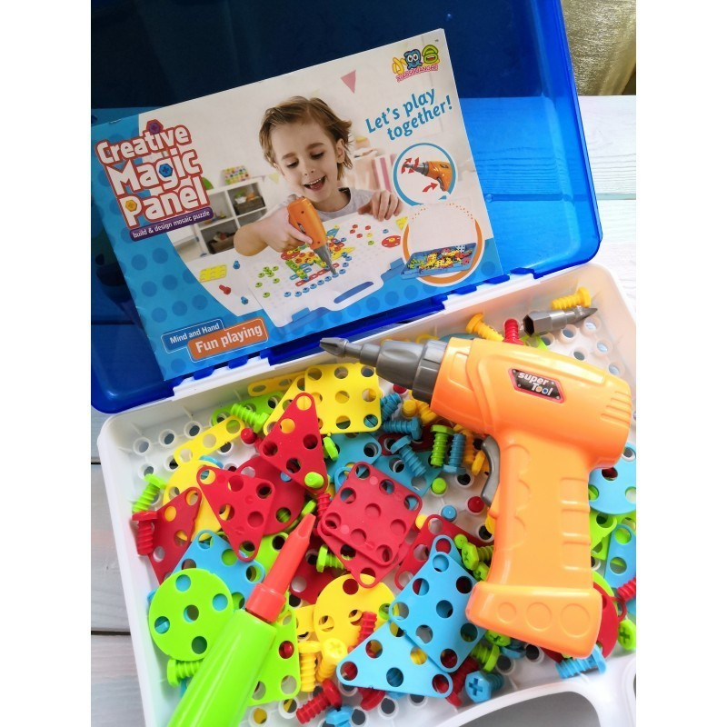 Детский конструктор мозаика с шуруповертом Magic Panel арт.256 развивающие игрушки,256 деталь - фото 7 - id-p140283872