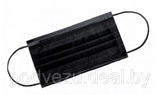 Маска защитная одноразовая, трёхслойная (чёрный цвет) 50 шт/упаковка - фото 3 - id-p140289801