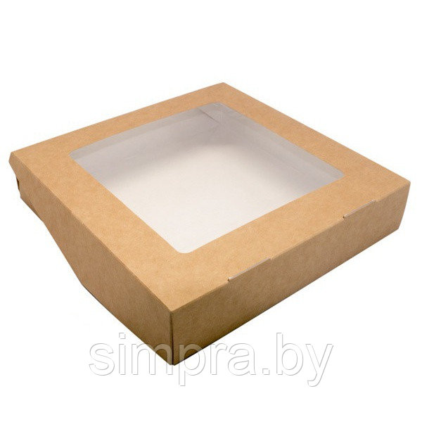 Коробка 20,5*20,5*5,5 см с окном крафт - фото 1 - id-p140299192
