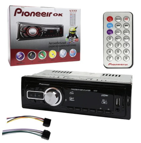 Автомагнитола PioneerOK 1777 - FM/USB/SD/AUX. Красная подсветка, пульт в комплекте. - фото 1 - id-p140322527