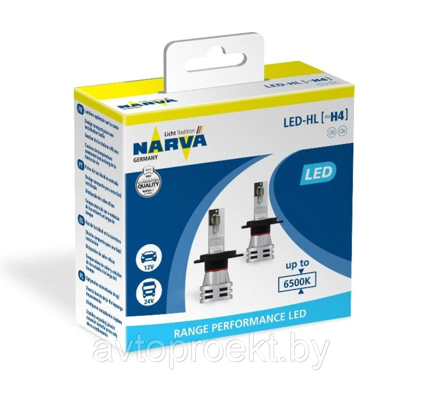 Комплект светодиодных ламп NARVA LED H4 12В/24В 6500К - фото 1 - id-p140323694