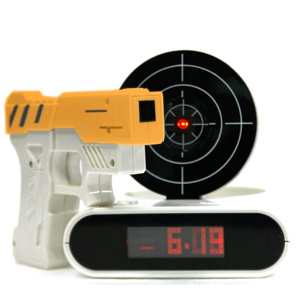 Будильник-мишень Gun Alarm Clock Бело-желтый - фото 1 - id-p140345373