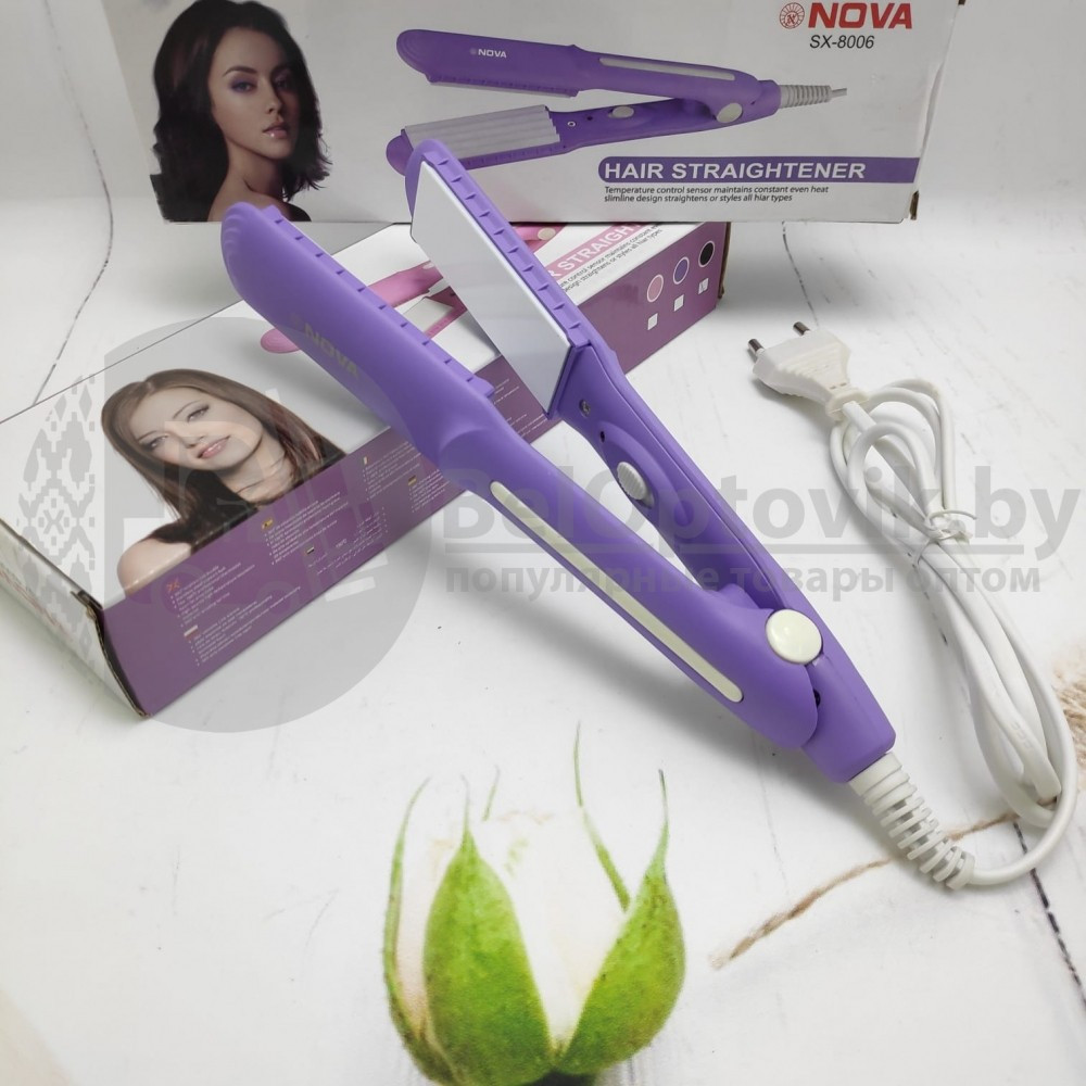 Керамический стайлер Плойка - утюжок 3,0 см шир. для укладки волос NOVA SX-8006 Фиолетовый - фото 9 - id-p140349660