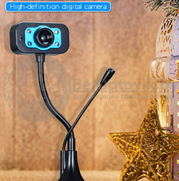 Веб-камера USB для компьютера PC camera В21 Black с микрофоном, разрешение 640х480, подсветка, длина кабеля - фото 8 - id-p140349668