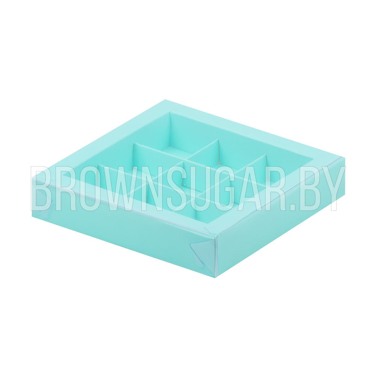 Коробка для 9 конфет Тиффани с пластиковой крышкой (Россия, 155х155х30 мм) - фото 1 - id-p140199425
