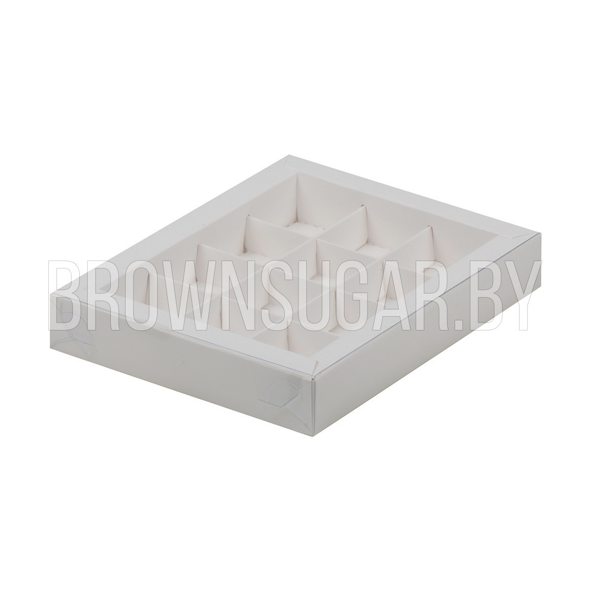 Коробка для 12 конфет Белая с пластиковой крышкой (Россия, 190х150х30 мм)