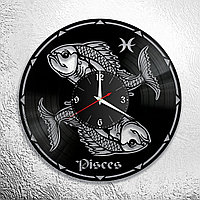 Часы из виниловой пластинки  "Знаки Зодиака "  версия 12 Рыбы