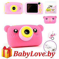 Детский Цифровой Фотоаппарат Kids Camera Bear Мишка розовый, со встроенной памятью
