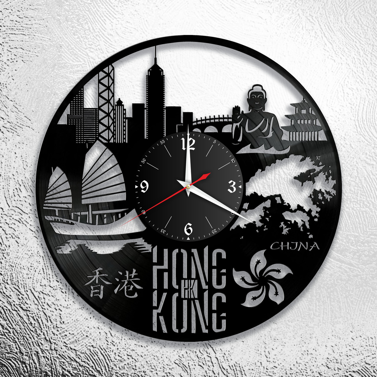 Часы из виниловой пластинки  "Гонконг" версия 1