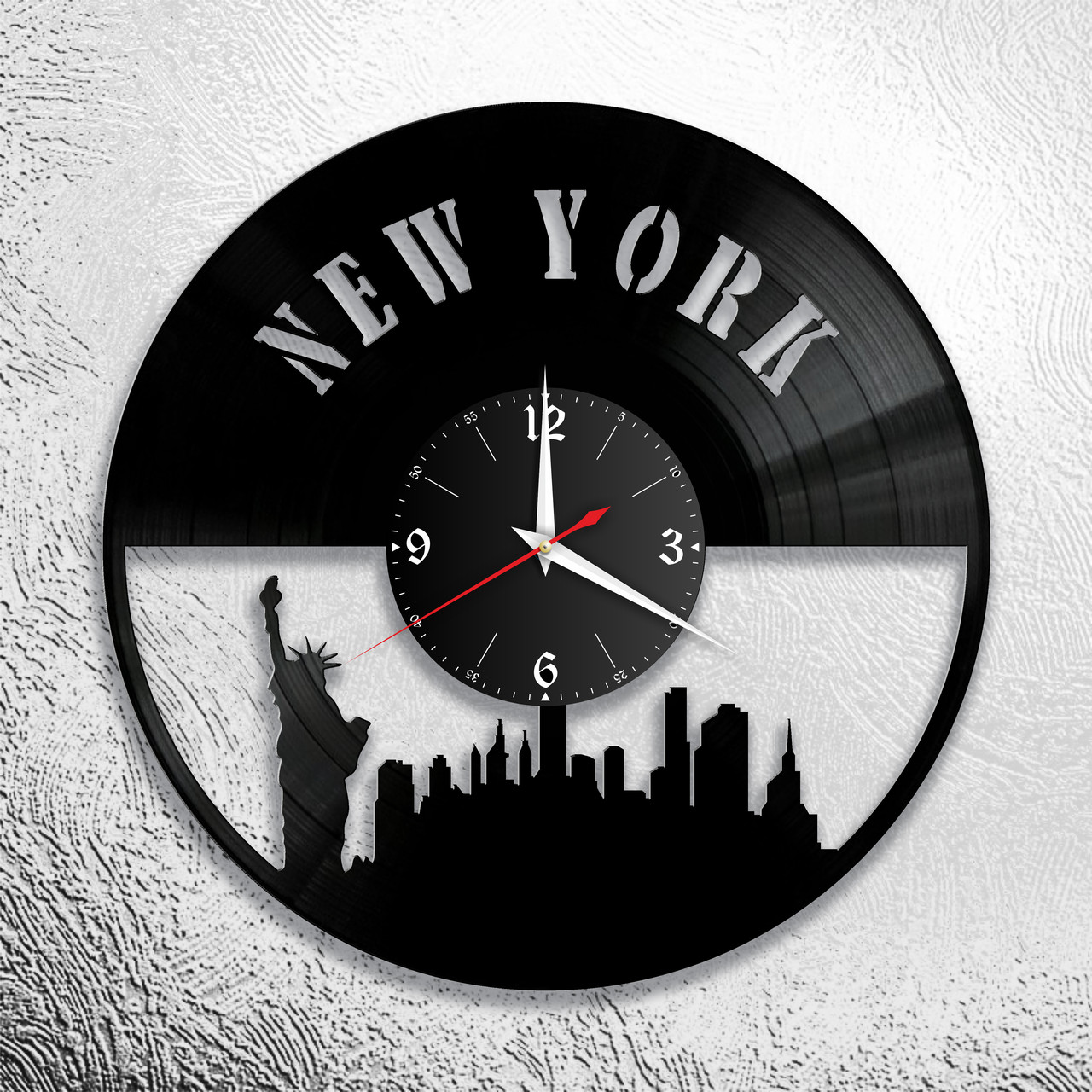 Часы из виниловой пластинки  "Нью Йорк" версия 1