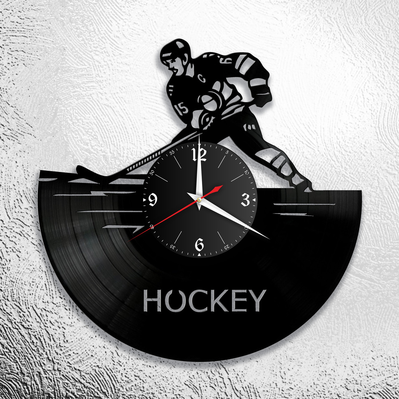 Часы из виниловой пластинки  "Хоккей" версия 1
