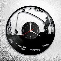 Часы из виниловой пластинки "Рыбалка" версия 2