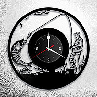 Часы из виниловой пластинки "Рыбалка" версия 3