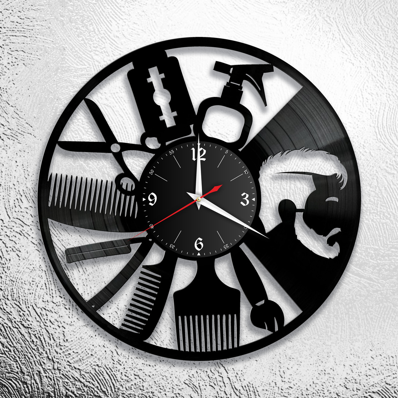 Часы из виниловой пластинки "Парикмахерская" версия 2