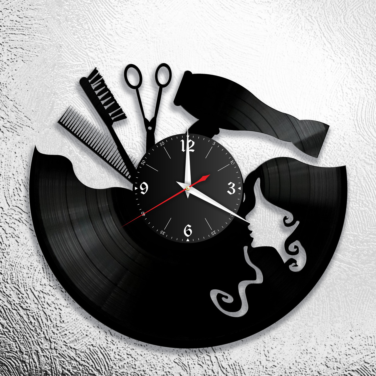 Часы из виниловой пластинки "Парикмахерская" версия 3