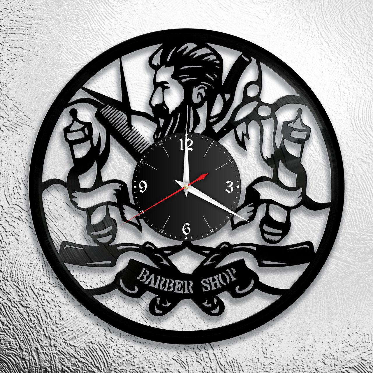 Часы из виниловой пластинки "Парикмахерская" версия 9 барбершоп, фото 1
