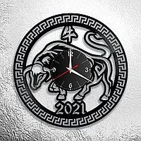 Часы из виниловой пластинки "Бык" Версия 2 К Новому 2021 году