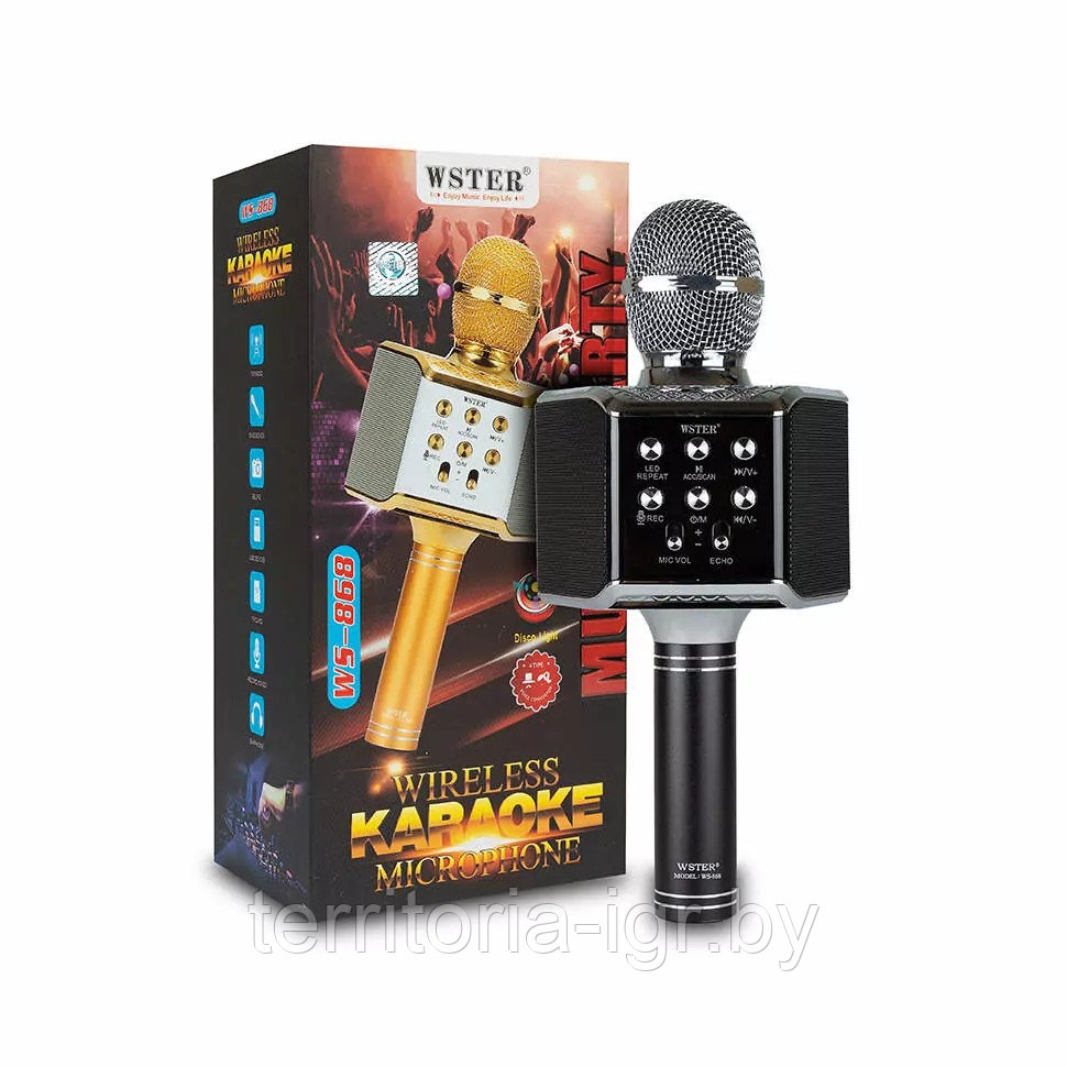 Караоке-микрофон Bluetooth WS-868 черный Wster - фото 1 - id-p140455081