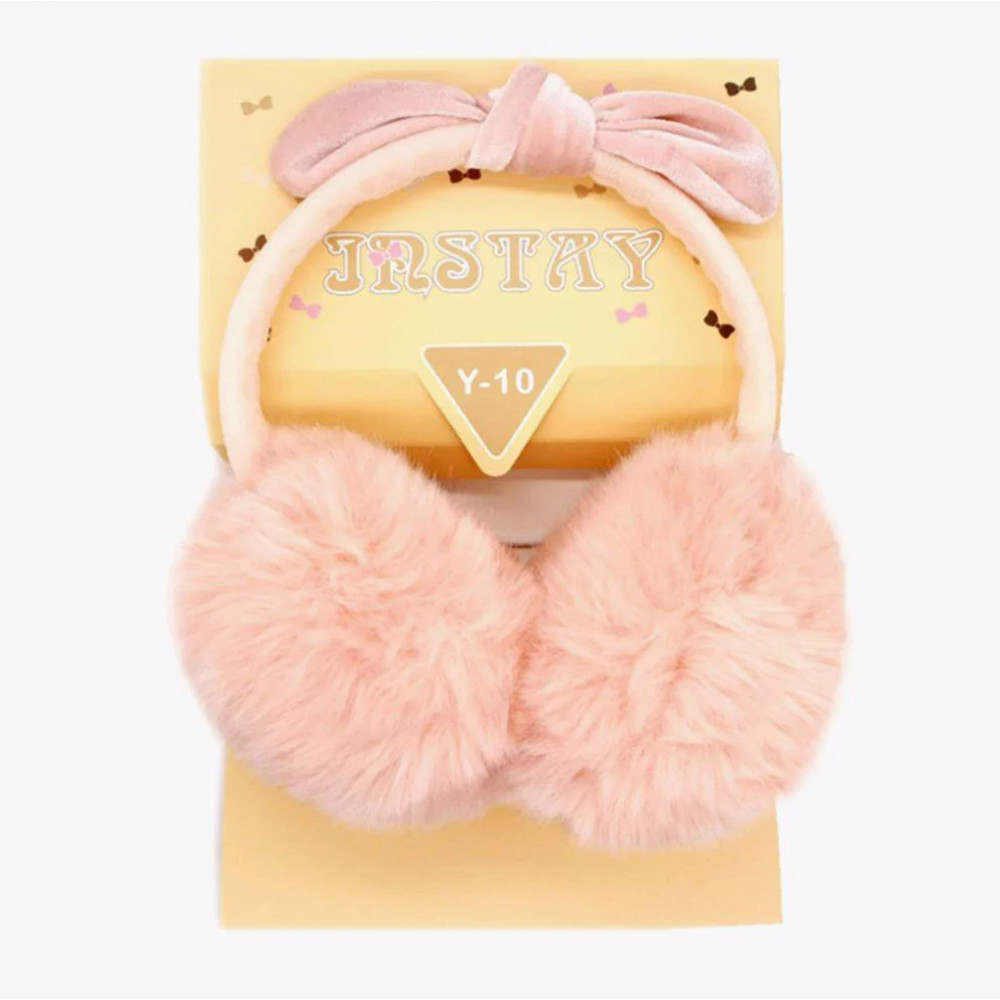 Проводные меховые стерео наушники Y-10 Персиковый