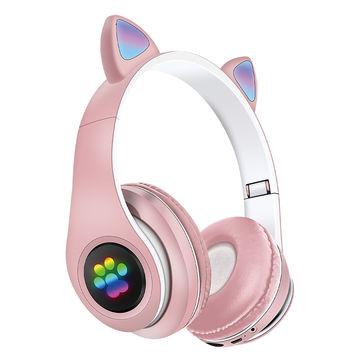 Детские беспроводные наушники Cat ear со светящимися ушками Розовый