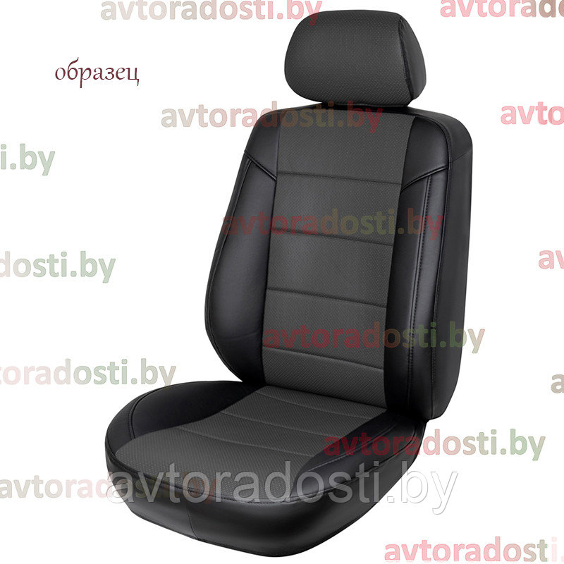 Чехлы на сиденья для Nissan Almera G15 (2013-) / Ниссан Альмера (экокожа, черный + серая вставка) - фото 3 - id-p96107773