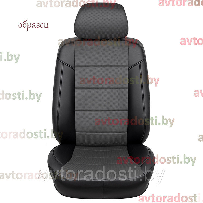 Чехлы на сиденья для Renault Logan (2014-) "AirBag" / Рено Логан (экокожа, черный + серая вставка) - фото 4 - id-p96107799