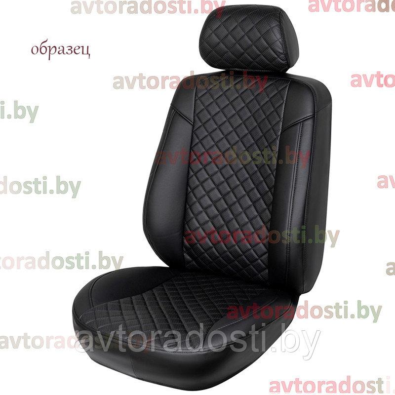Чехлы на сиденья для Nissan Almera G15 (2013-) / Ниссан Альмера (экокожа, черный + вставка РОМБ) - фото 3 - id-p137273245