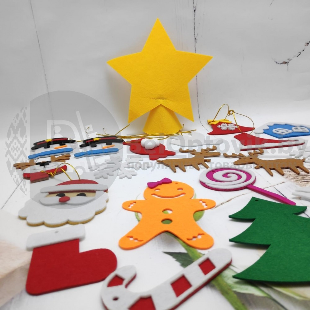 Елочка из фетра коническая с новогодними навесными игрушками Merry Christmas, высота 70 см - фото 10 - id-p140510825