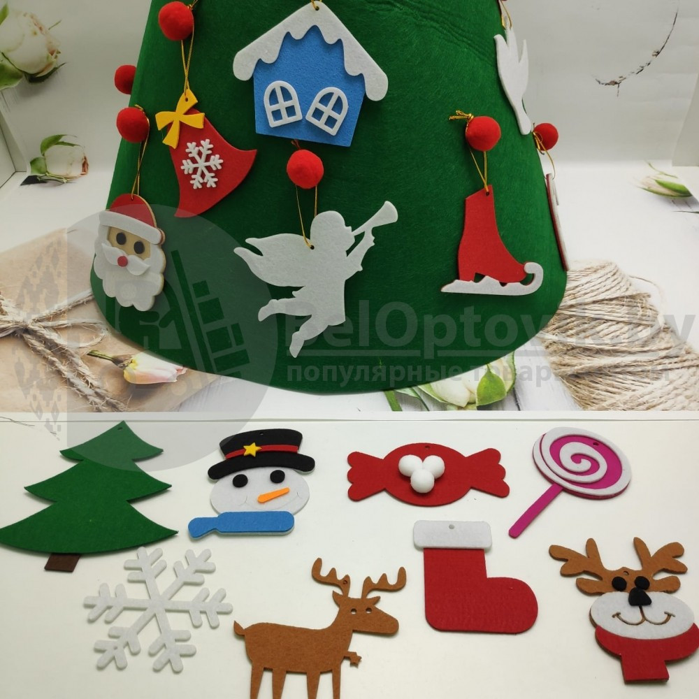 Елочка из фетра коническая с новогодними навесными игрушками Merry Christmas, высота 70 см - фото 9 - id-p140510825