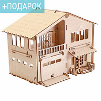 Конструктор деревянный Дом с гаражом сборка без клея Polly Н-11 (81 деталь)