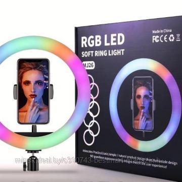 26см Лампа Белый цвет+RGB +Штатив 2.2м | белый цвет + цвета радуги | +Пульт +Держатель телефона - фото 2 - id-p140857135