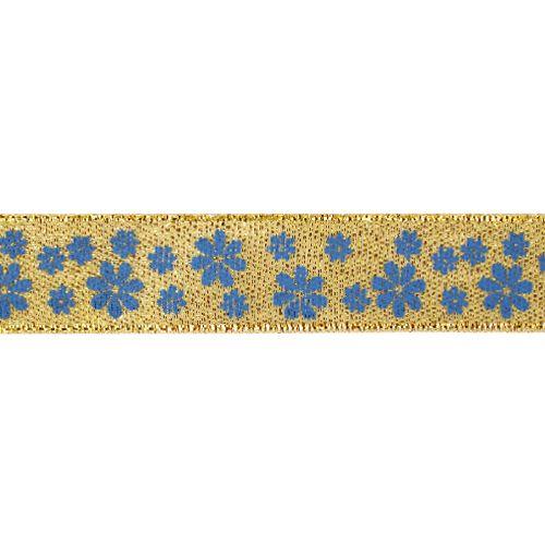 Декоративная лента "Цветочки", DM-005, 15 мм*32,9м золото/синий