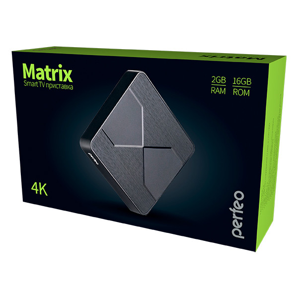 Смарт-ТВ приставка Perfeo MATRIX 2GB RAM/16GB ROM, Amlogic S905X2 4 ядра, Android 9.0, Wi-Fi 2.4/5GHz, BT
