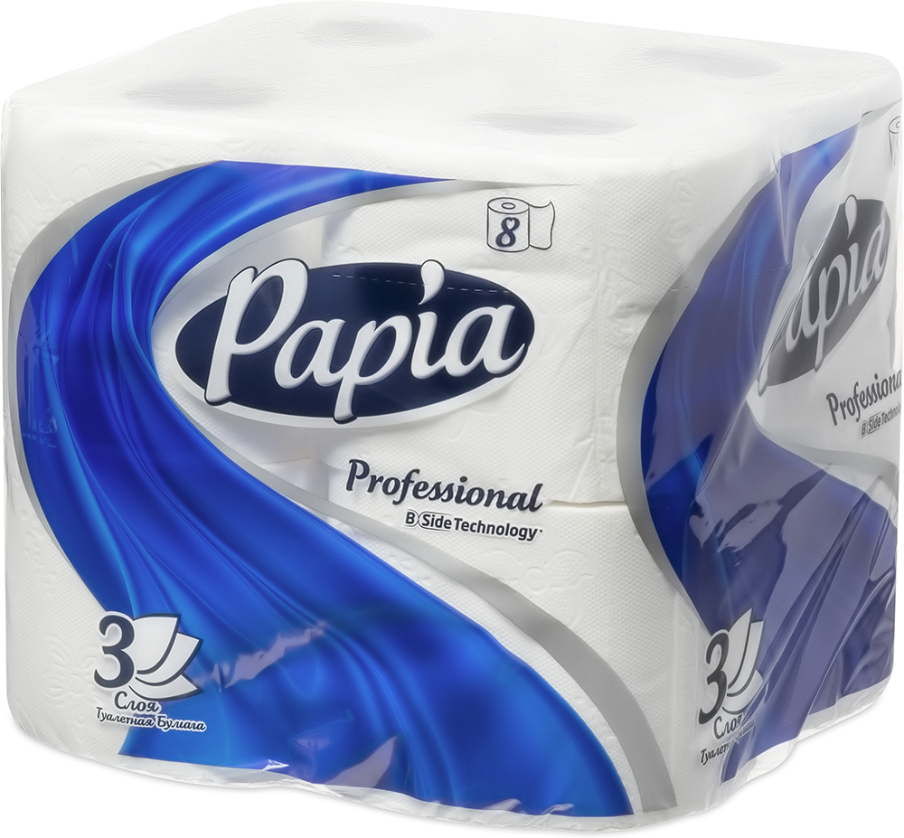 Туалетная бумага PAPIA PROFESSIONAL трёхслойная, белая, 8рул./упак.(Цена с НДС)